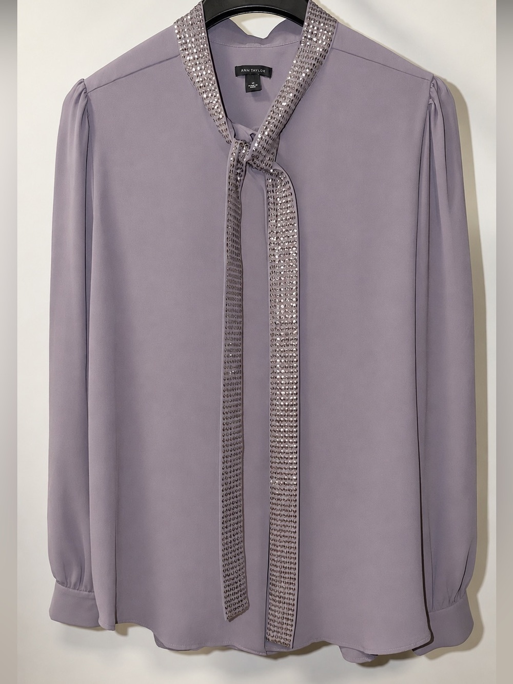 Ann Taylor Lavender Sequin-Tie Blouse